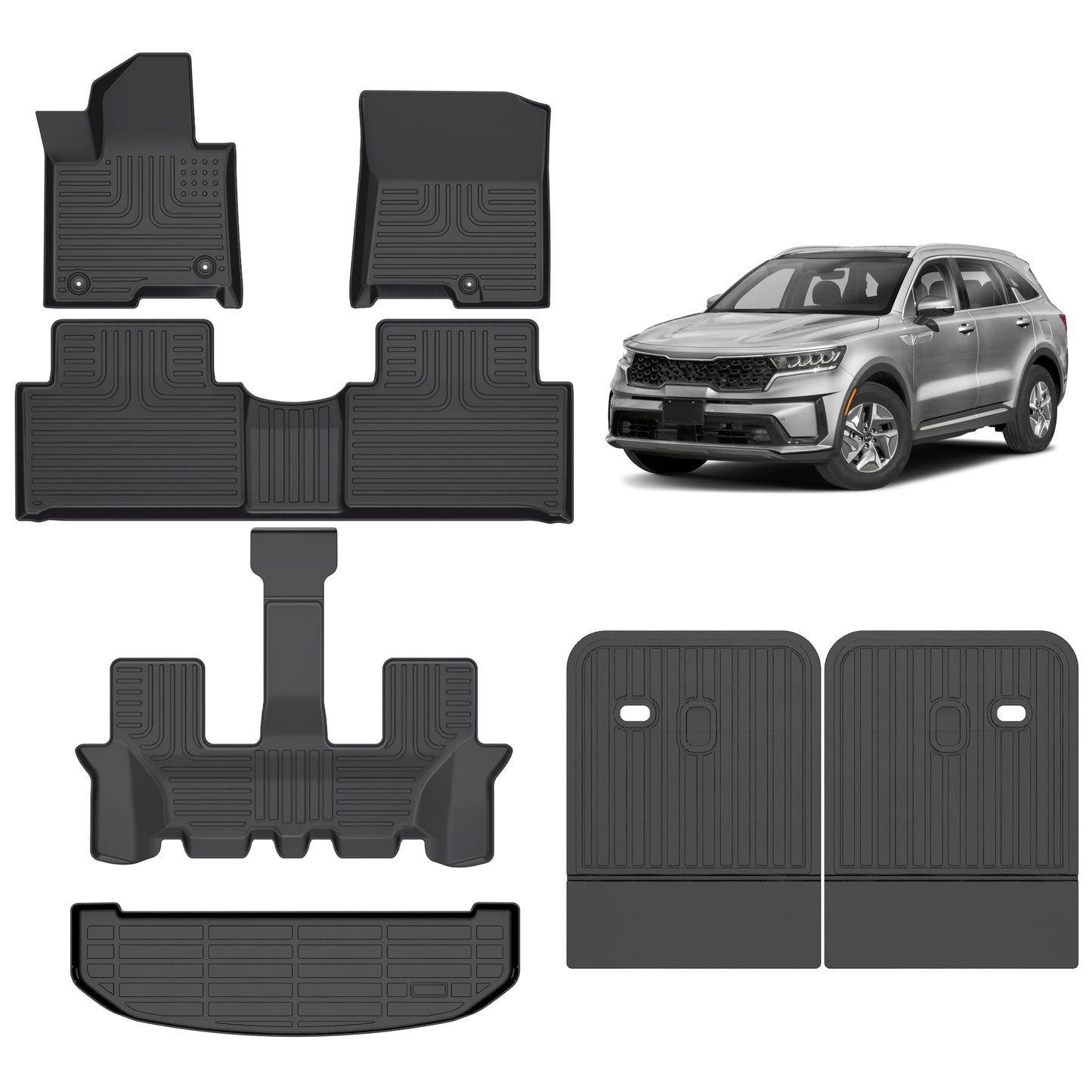 Fit for 2021-2025 Kia Sorento  Hybrid Custom Pattern Full Set Heavy Duty 3 Rows Car Floor Liners Trunk Mat Backrest Cushion
