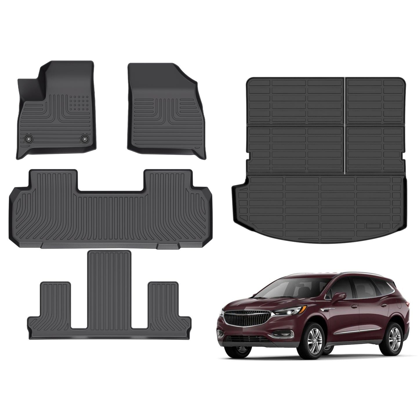 Fit for 2018-2024 Buick Enclave Custom Pattern Full Set Protection Car Mats Floor Liners Anti-Slip Waterproof Black
